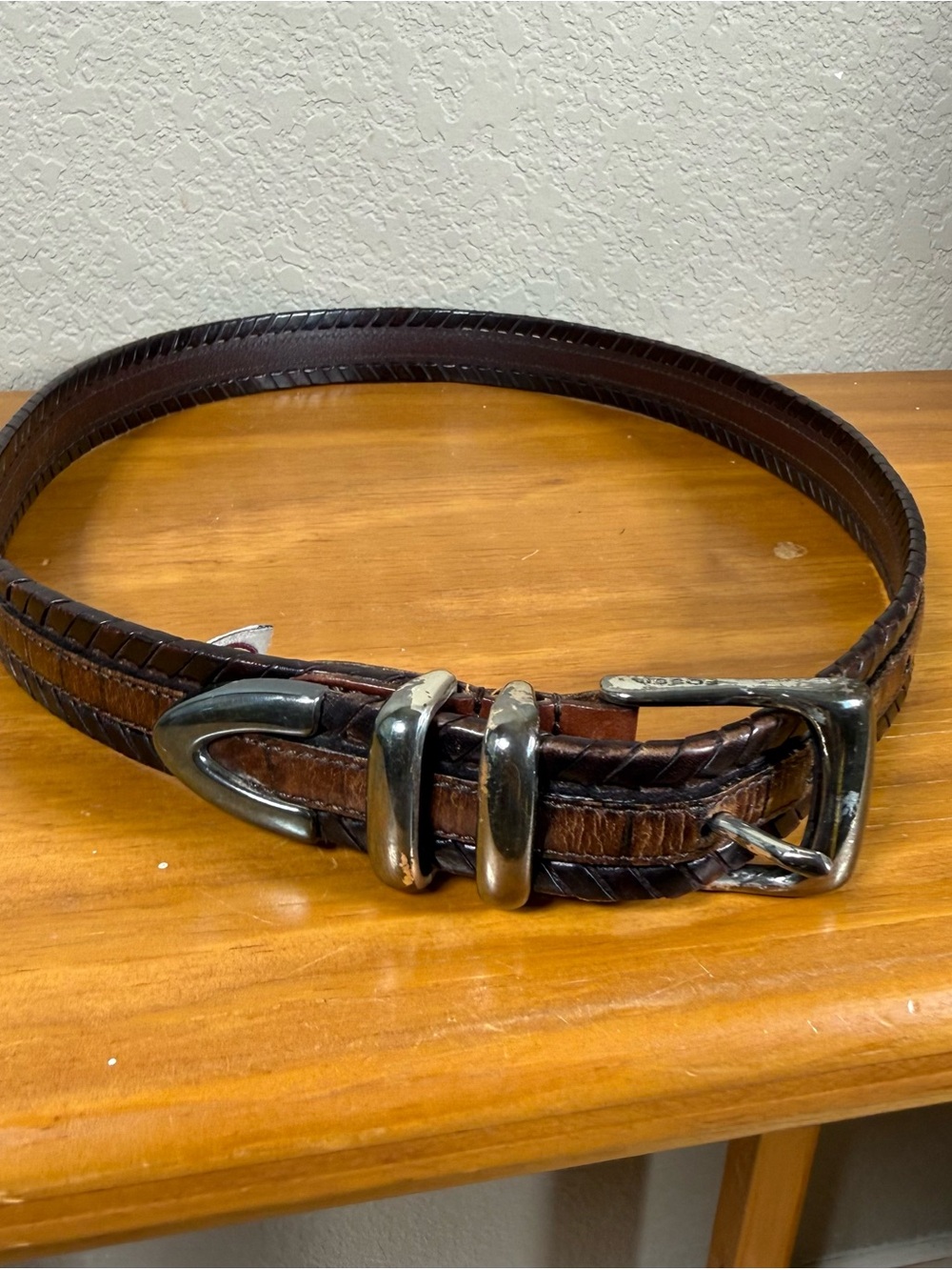 Men's Fossil Leather Belt with Silver Buckle